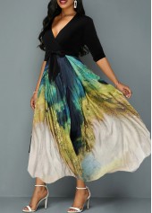 Belted Tie Dye Print Plunging Neck Maxi Dress