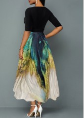 Belted Tie Dye Print Plunging Neck Maxi Dress