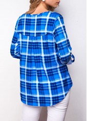 Roll Tab Sleeve Plaid Print Blouse