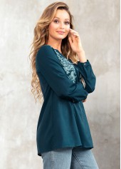 Long Sleeve Tribal Print Split Neck Blouse