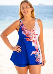 Spaghetti Strap Plus Size Contrast Swimdress and Shorts