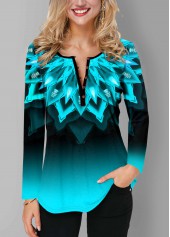 Ombre Printed Long Sleeve Button T Shirt