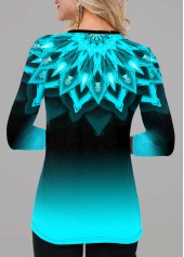 Ombre Printed Long Sleeve Button T Shirt