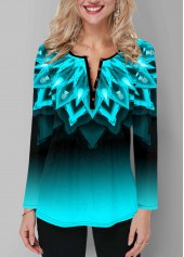 Ombre Printed Long Sleeve Button T Shirt