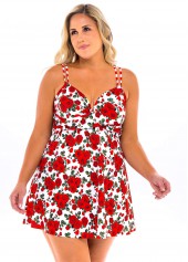 Spaghetti Strap Plus Size Floral Print Swimdress and Panty