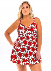 Spaghetti Strap Plus Size Floral Print Swimdress and Panty