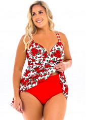 Spaghetti Strap Plus Size Floral Print Swimdress and Panty