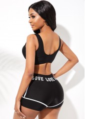 Letter Print Cross Strap High Waisted Bikini Set