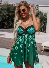 Asymmetric Hem Leaf Print Spaghetti Strap Swimdress and Shorts