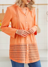 Long Sleeve Lace Stitching Button Up Blouse