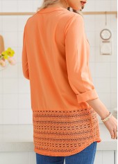 Long Sleeve Lace Stitching Button Up Blouse