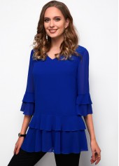 V Neck Layered Bell Sleeve Flounce Blouse