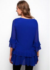 V Neck Layered Bell Sleeve Flounce Blouse