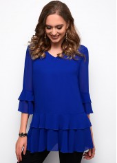 V Neck Layered Bell Sleeve Flounce Blouse