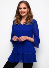 V Neck Layered Bell Sleeve Flounce Blouse