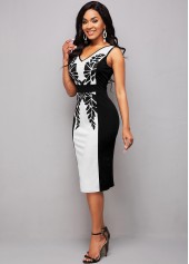 Color Block Printed Sleeveless Bodycon Dress 