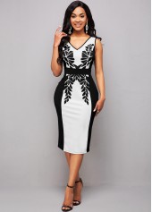 Color Block Printed Sleeveless Bodycon Dress 