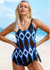 Geometric Print Hanky Hem Tankini Set