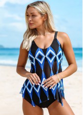 Geometric Print Hanky Hem Tankini Set