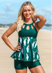 Parrot Print Keyhole Neckline Tankini Set