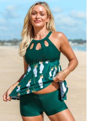 Parrot Print Keyhole Neckline Tankini Set