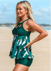 Parrot Print Keyhole Neckline Tankini Set