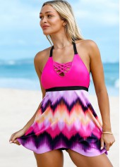 Halter Lattice Front Ombre Swimdress and Panty