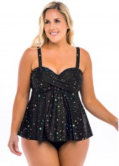 Spaghetti Strap Plus Size Star Print Tankini Set