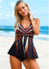 Tie Back Rainbow Stripe Tankini Set