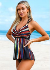 Tie Back Rainbow Stripe Tankini Set