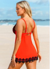 Lace Stitching Spaghetti Strap Swimdress and Shorts