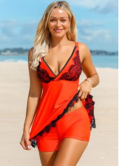 Lace Stitching Spaghetti Strap Swimdress and Shorts