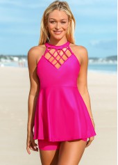 Lattice Front Solid Swimdress and Shorts
