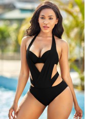 Halter Cutout Black Detail One Piece Swimwear