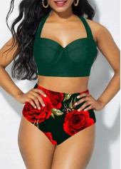 Halter High Waist Floral Print Bikini Set