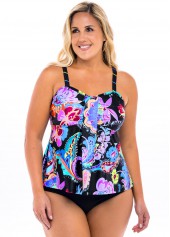 Floral Print Spaghetti Strap Plus Size Tankini Set