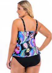 Floral Print Spaghetti Strap Plus Size Tankini Set