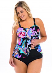 Floral Print Spaghetti Strap Plus Size Tankini Set