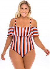 Striped Cold Shoulder Plus Size One Piece Swimwear