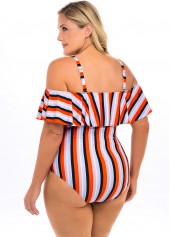 Striped Cold Shoulder Plus Size One Piece Swimwear