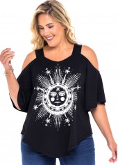 Astrology Print Plus Size Cold Shoulder T Shirt