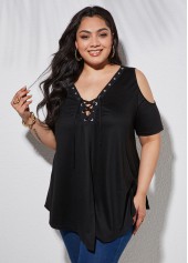 Lace Up Cold Shoulder Plus Size T Shirt