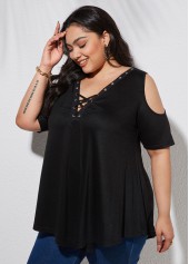 Lace Up Cold Shoulder Plus Size T Shirt
