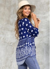 3/4 Sleeve Tribal Print Tie Front Blouse