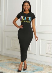 Short Sleeve Letter Print Round Neck Dress