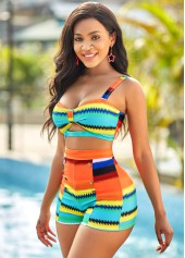 Colorful Striped Spaghetti Strap Bikini Set