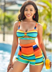 Colorful Striped Spaghetti Strap Bikini Set