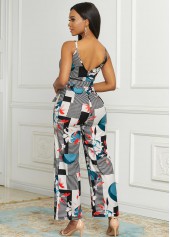 Wide Leg Geometric Print Spaghetti Strap Jumpsuit