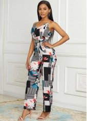 Wide Leg Geometric Print Spaghetti Strap Jumpsuit
