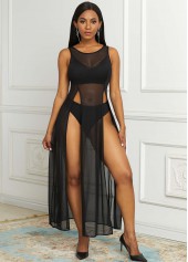 High Slit Semi Sheer Mesh Dress